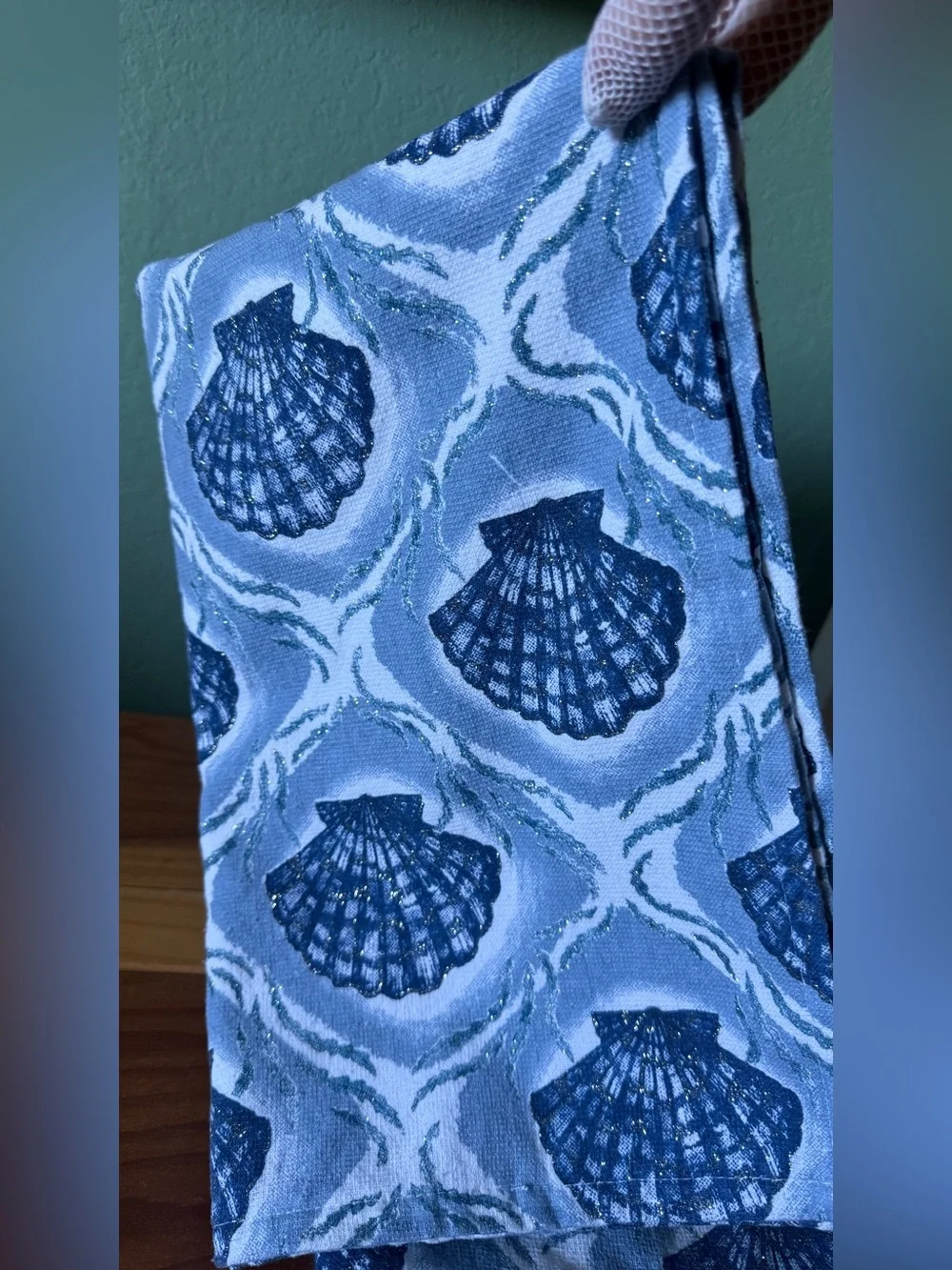 Sigrid Olsen Home Coastal Shell Hand Towels Set of 2 & Oyster Bag Sparkle